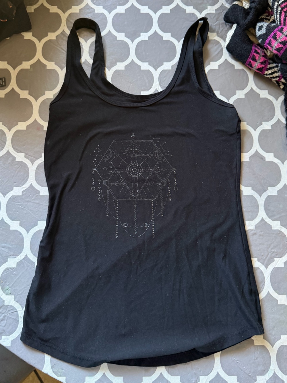 No Boundaries Black Racerback Tank with Subtle Geometric Stud Motif